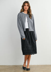 Paulie Fancy Button Cropped Cardigan - Grey