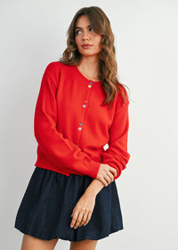 Paulie Fancy Button Cropped Cardigan - Red