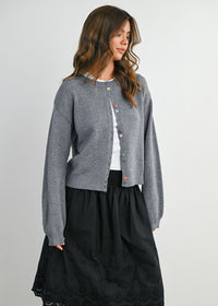 Paulie Fancy Button Cropped Cardigan - Grey
