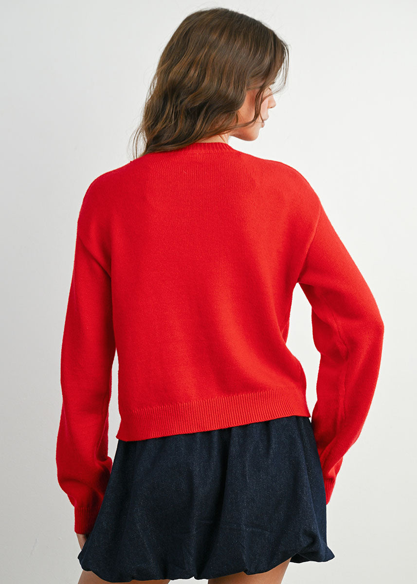 Paulie Fancy Button Cropped Cardigan - Red