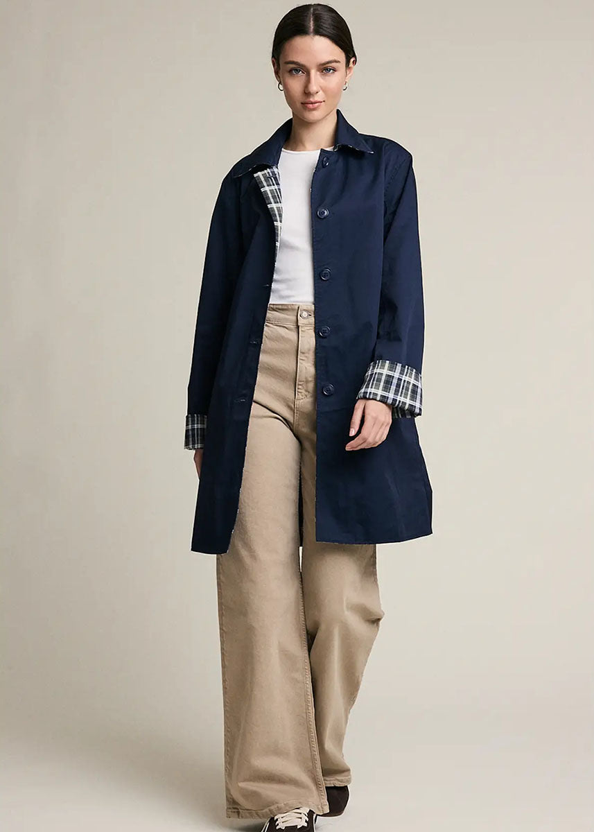 Waldorf Reversible Plaid Trench Jacket - Navy