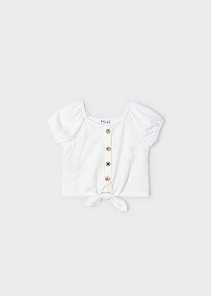 Rosie Girls Button Down Tie Shirt - Natural