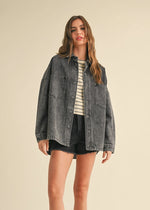 Mackenzie Washed Denim Snap Shacket - Black