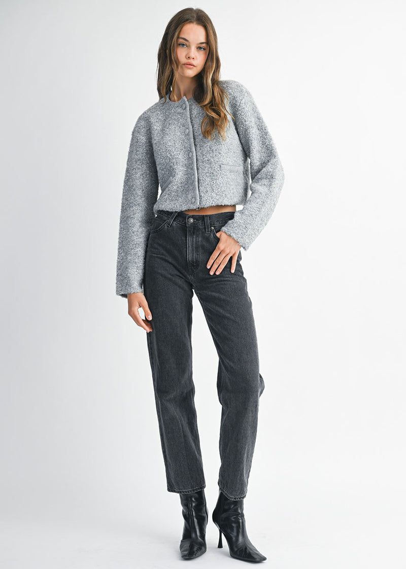 Benton Fuzzy Knit Jacket - Heather Grey