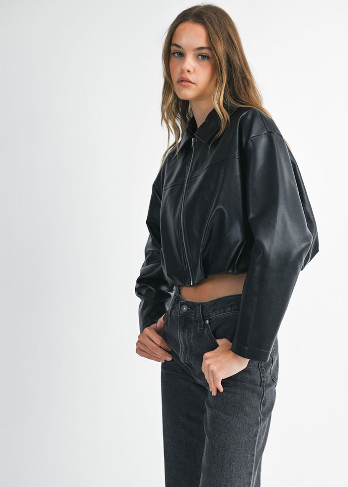 Charlie Pleated Cropped Jacket - Black