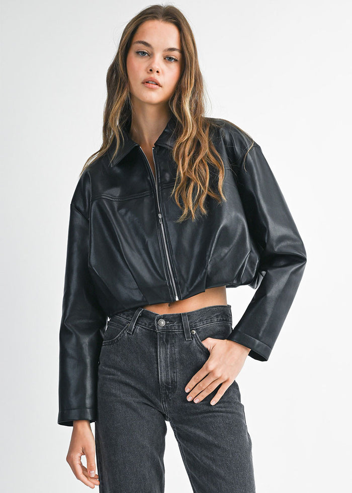 Charlie Pleated Cropped Jacket - Black