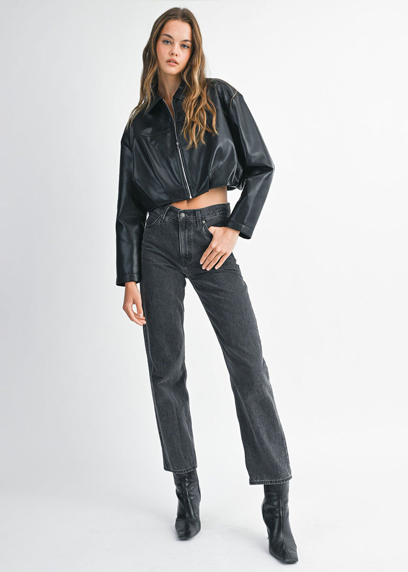Charlie Pleated Cropped Jacket - Black