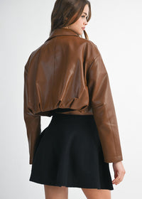 Charlie Pleated Cropped Jacket - Chocolate Brown