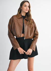 Charlie Pleated Cropped Jacket - Chocolate Brown