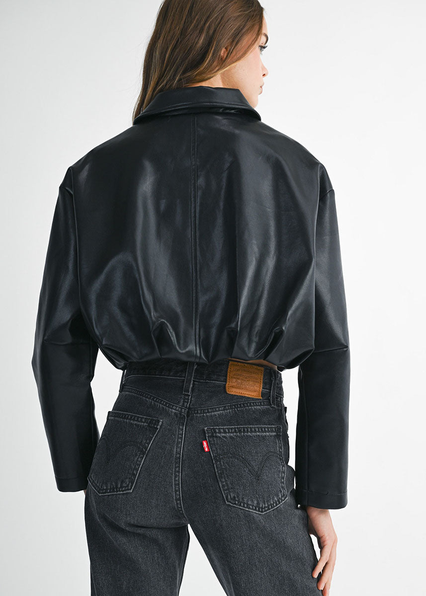 Charlie Pleated Cropped Jacket - Black