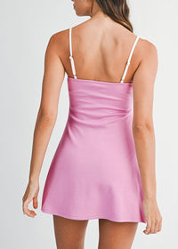 Nova Contrast Binding A-Line Mini Dress - Pink Lavender