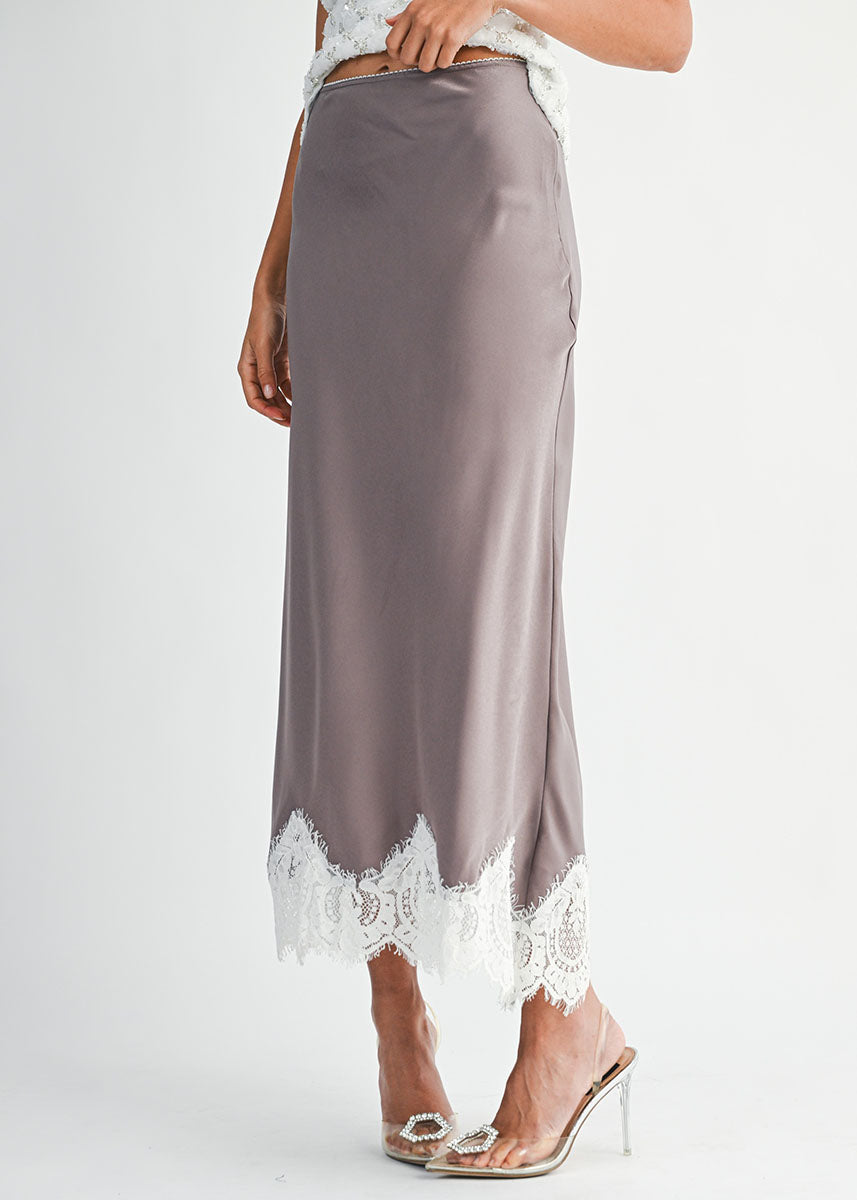 Victoria Lace Trim Midi Skirt - Dusty Purple