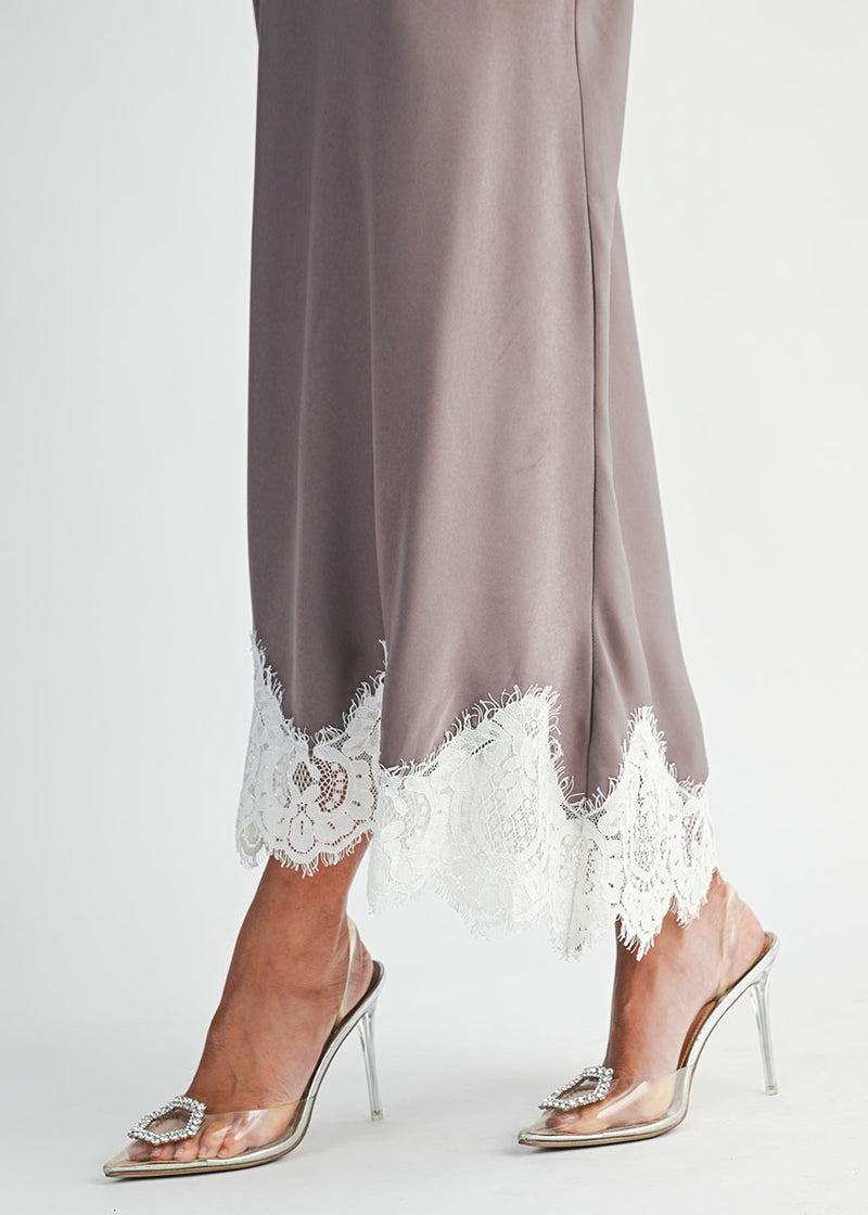 Victoria Lace Trim Midi Skirt - Dusty Purple