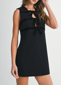 Fable Velvet Bow Mini Dress - Black