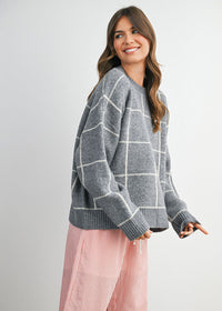 Beck Checkered Crewneck Sweater - Grey Multi