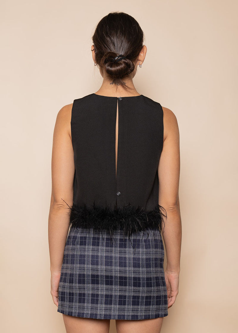 Betsie Feather Trimmed Crop Top - Black