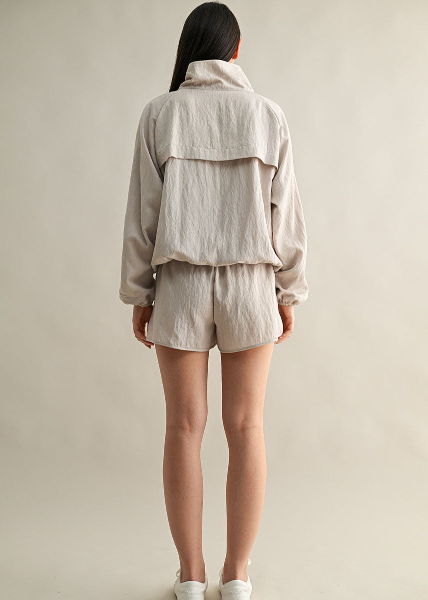 Jade Windbreaker Jacket & Shorts Set - Stone