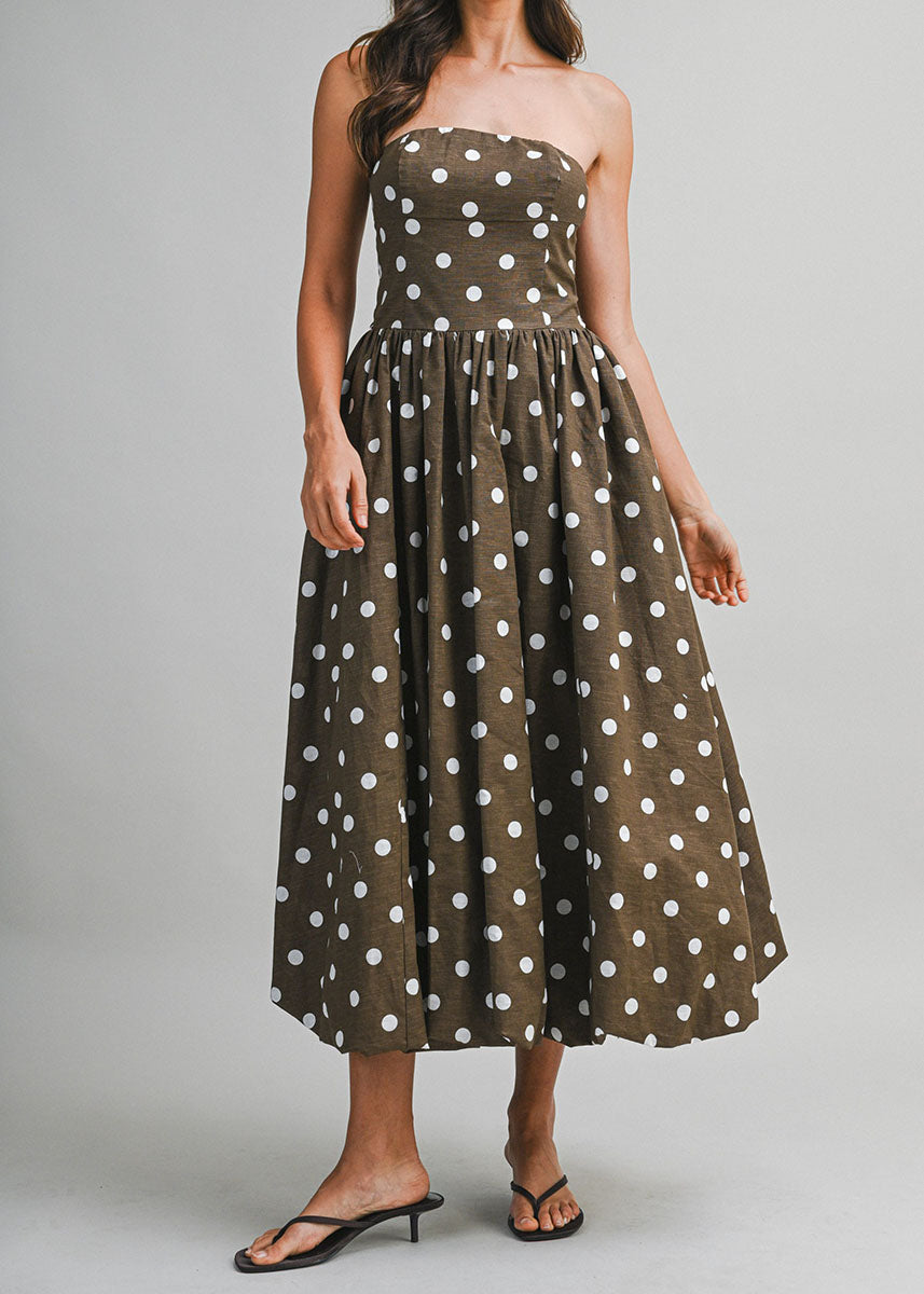 Vivian Polka Dot Midi Bubble Dress - Brown