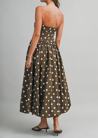 Vivian Polka Dot Midi Bubble Dress - Brown