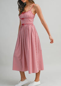 Gabrielle Gingham Ruched Midi Dress - Red