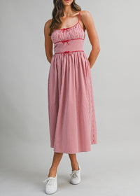 Gabrielle Gingham Ruched Midi Dress - Red