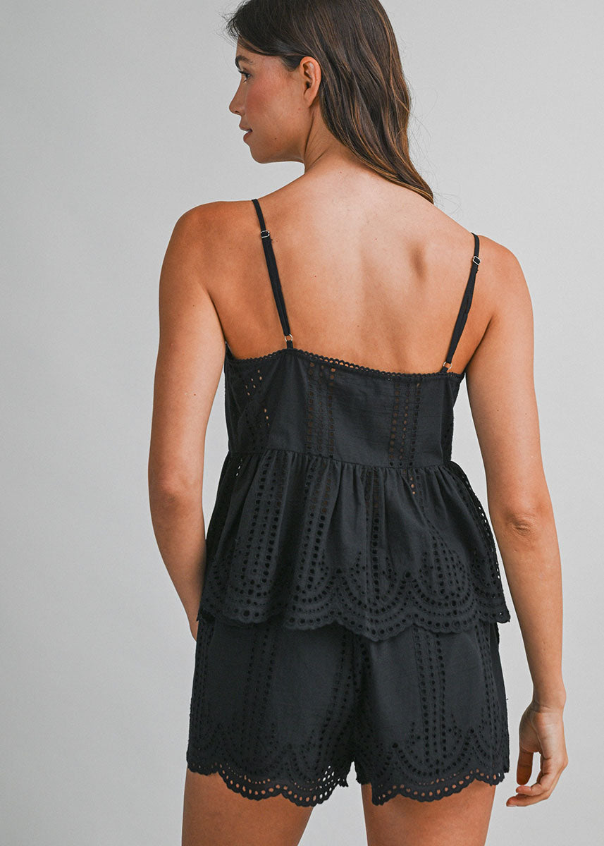 Coralie Eyelet Lace Tank & Shorts Set - Black