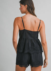 Coralie Eyelet Lace Tank & Shorts Set - Black
