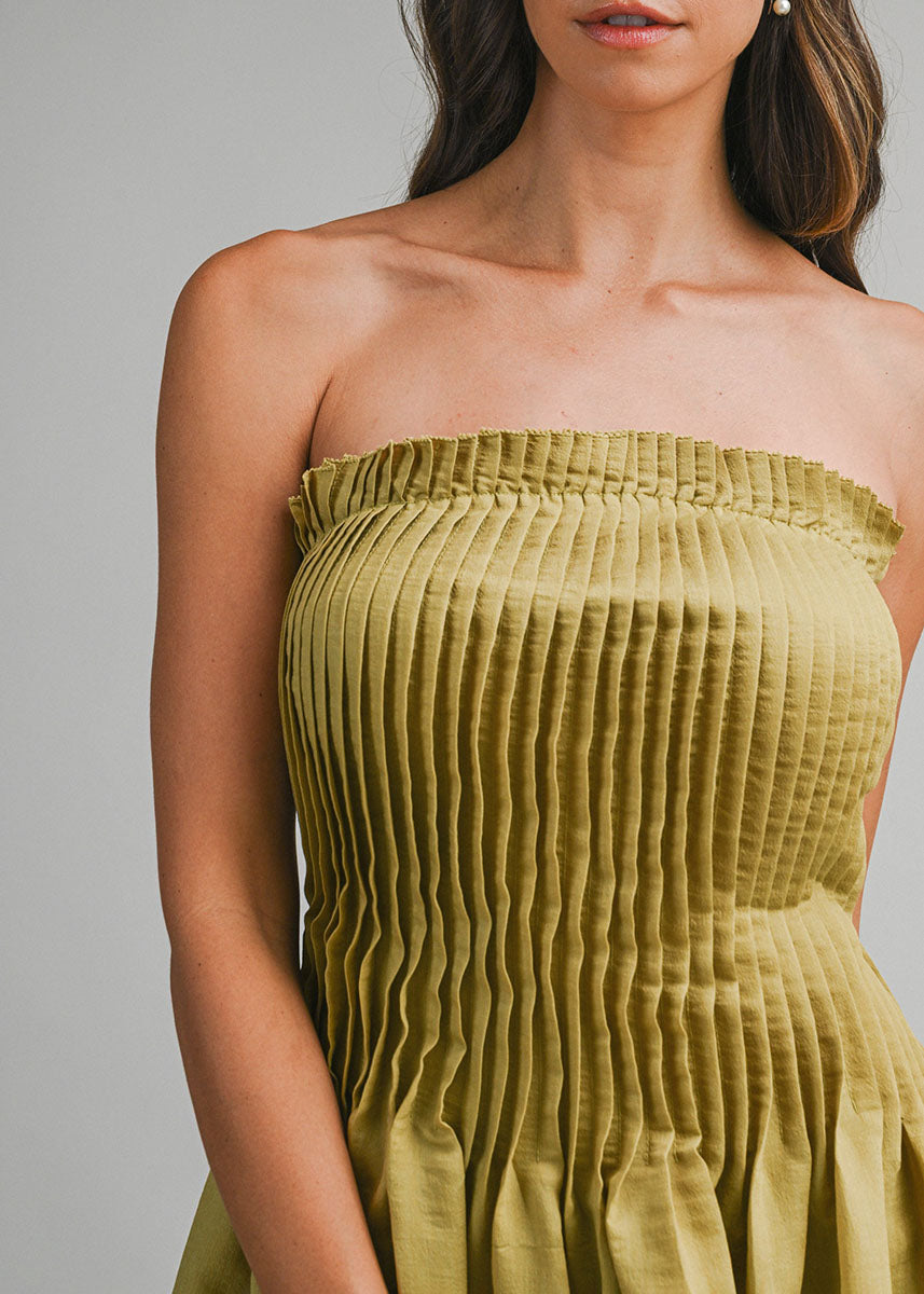 Emerald Pleated Tube Midi Dress - Dark Kiwi