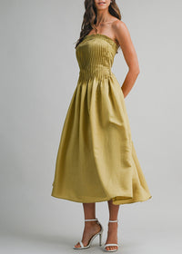 Emerald Pleated Tube Midi Dress - Dark Kiwi
