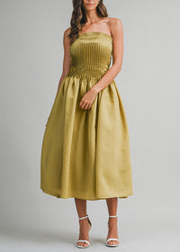 Emerald Pleated Tube Midi Dress - Dark Kiwi