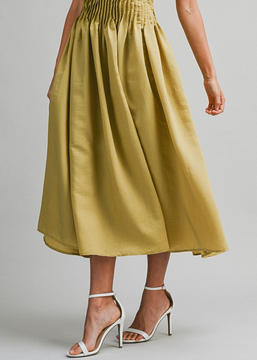 Emerald Pleated Tube Midi Dress - Dark Kiwi