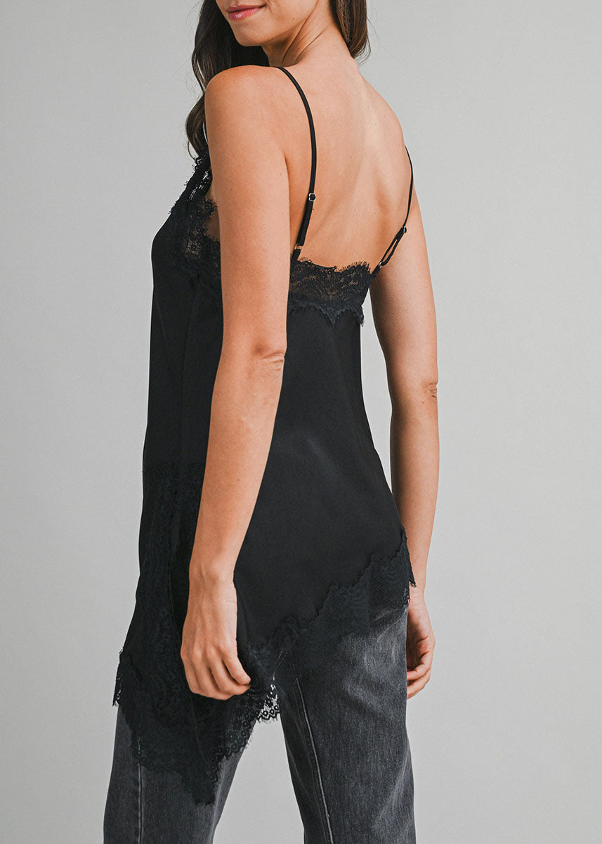 Ashley Asymmetric Lace Cami - Black