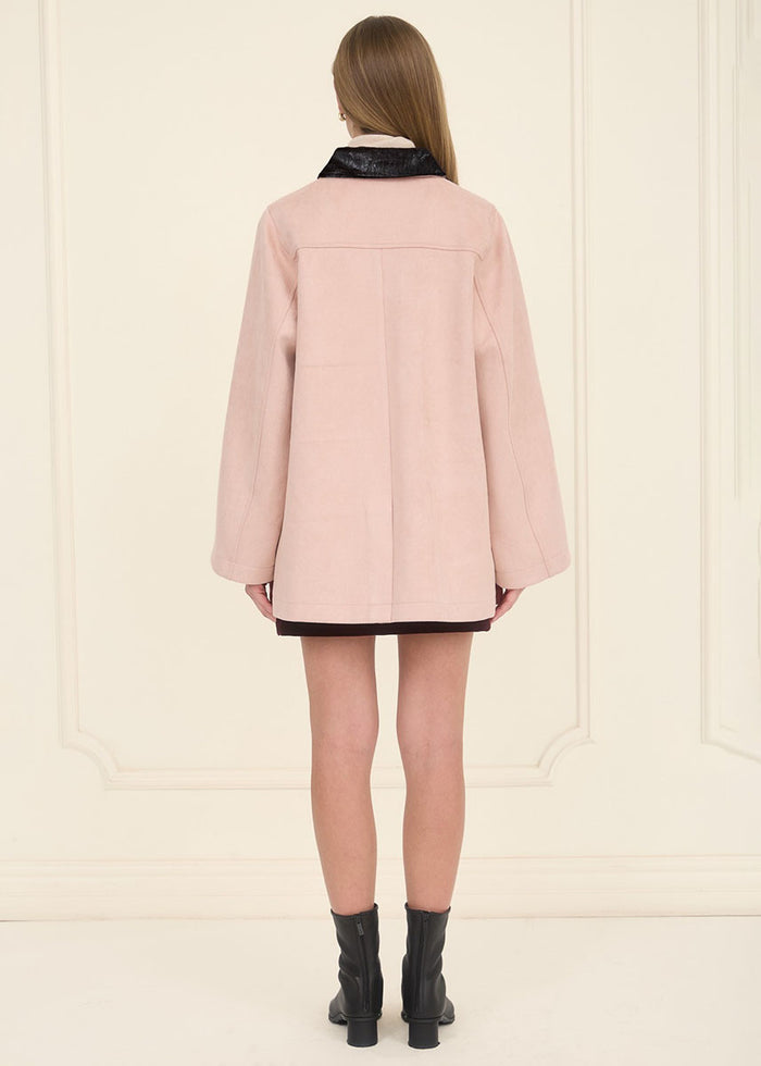Kal Trim Collar Suede Jacket - Pink