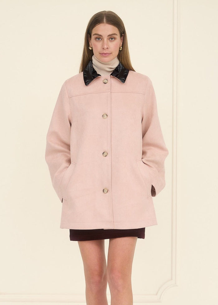 Kal Trim Collar Suede Jacket - Pink