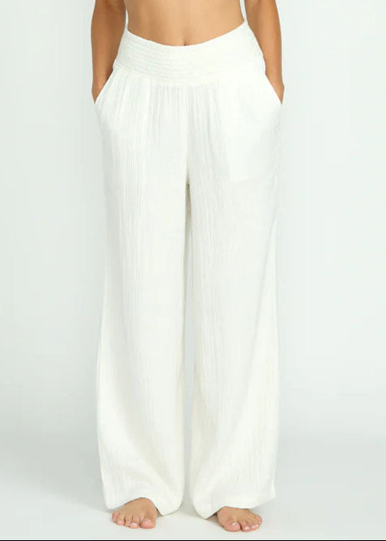 New Waves Gauze Elastic Pants - Salt Crystal