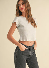Mel Waffle Top - Melange Grey