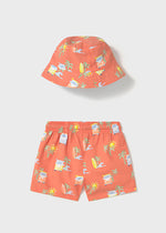 Arden Swim Shorts & Bucket Hat Set - Coral