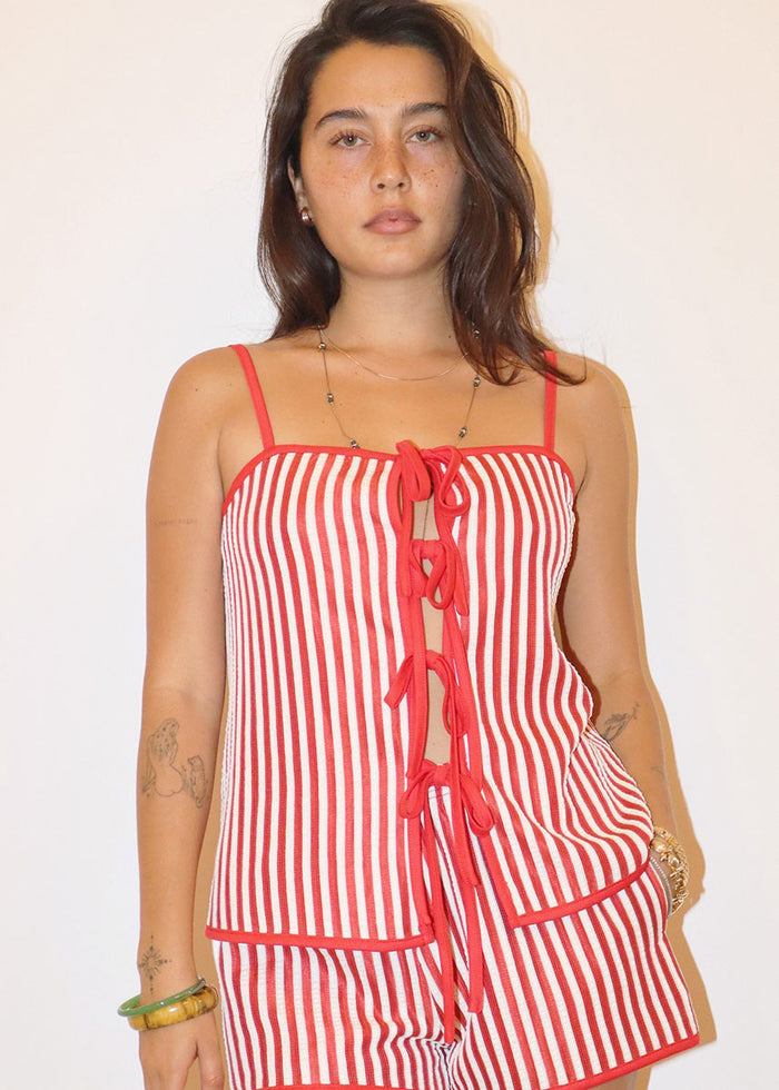 Muriel Candy Stripe Tie Top - Chili