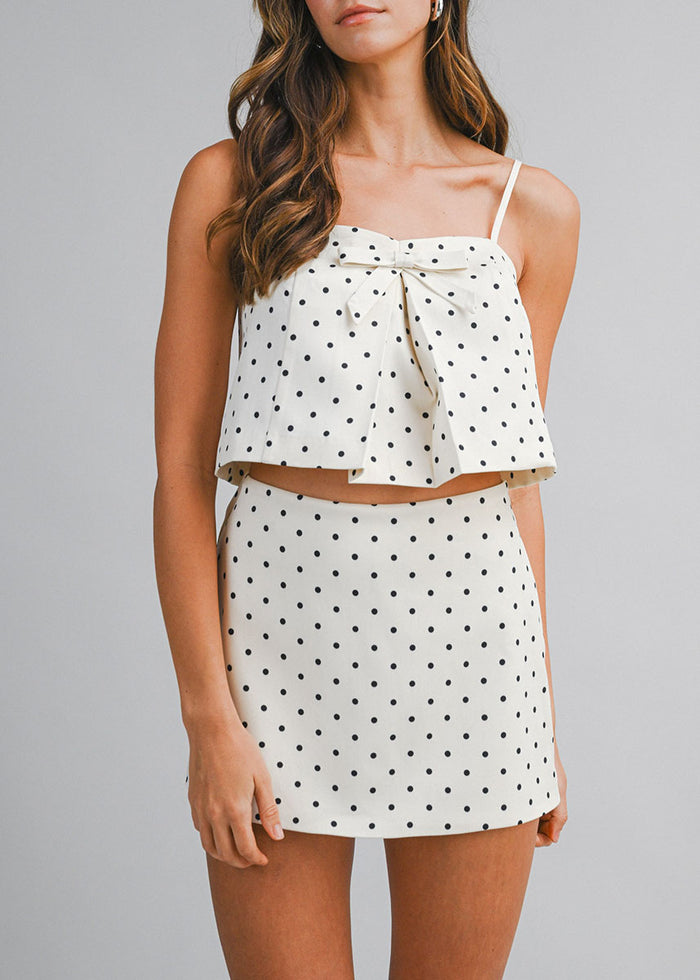Drew Polka Dot Crop Top & Skort Set - Cream