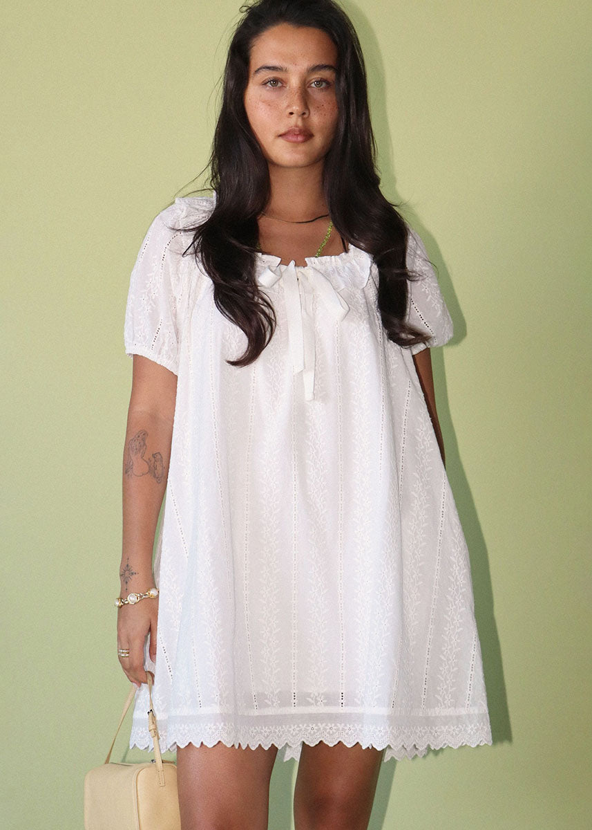 Belinda Eyelet Babydoll Mini Dress - Cream