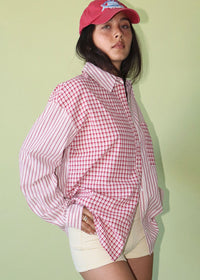 Indigo Mixed Stripe Oversized Shirt - Red