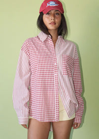 Indigo Mixed Stripe Oversized Shirt - Red
