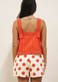 Eleanor Broderie Square Neck Top - Cherry Tomato
