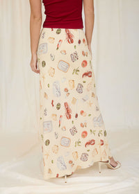 Portofino Slip On Midi Skirt - Light Khaki Multi