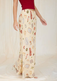 Portofino Slip On Midi Skirt - Light Khaki Multi