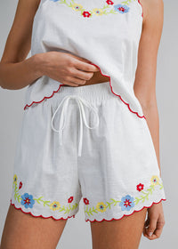 Daryl Scallop Embroidered Top & Short Set - Red Multi