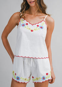 Daryl Scallop Embroidered Top & Short Set - Red Multi