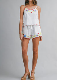 Daryl Scallop Embroidered Top & Short Set - Red Multi