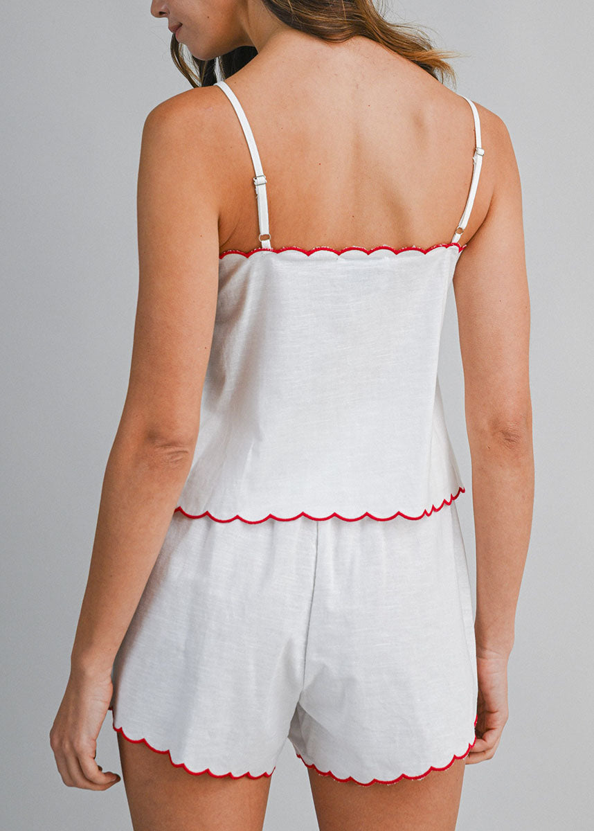 Daryl Scallop Embroidered Top & Short Set - Red Multi