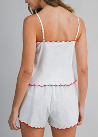 Daryl Scallop Embroidered Top & Short Set - Red Multi